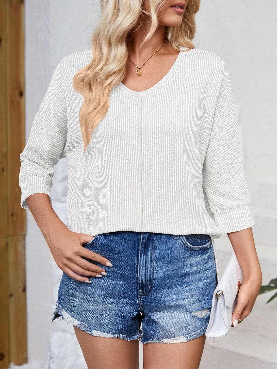 Textured 3/4 sleeve blouse - Love Salve